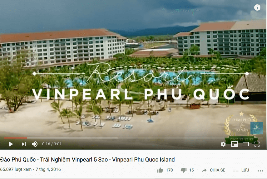 Video quảng cáo resort trên Youtube